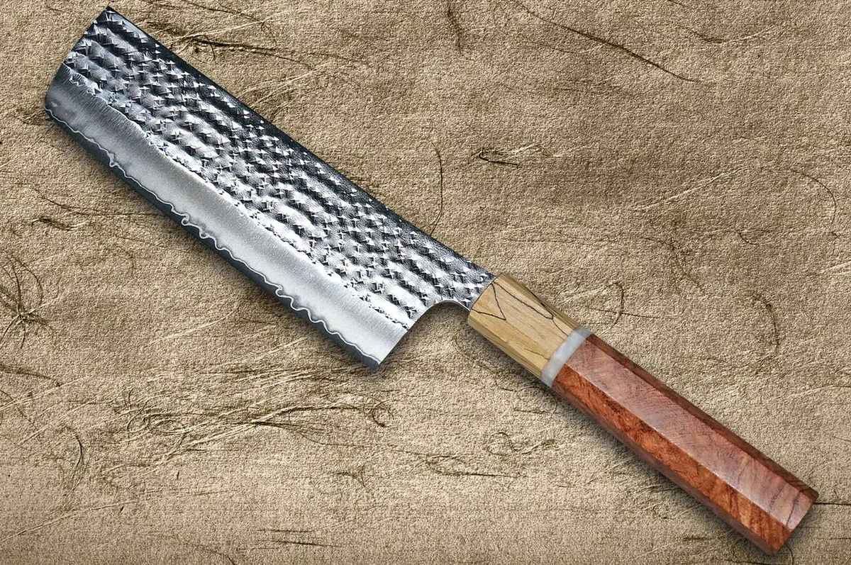 Yu Kurosaki R2(SG2) Hammered SENKO-EI WA KR8MP Japanese Chef's Nakiri(Vegetable) 165mm with Karin Lump Wood with Maple Ferrule 