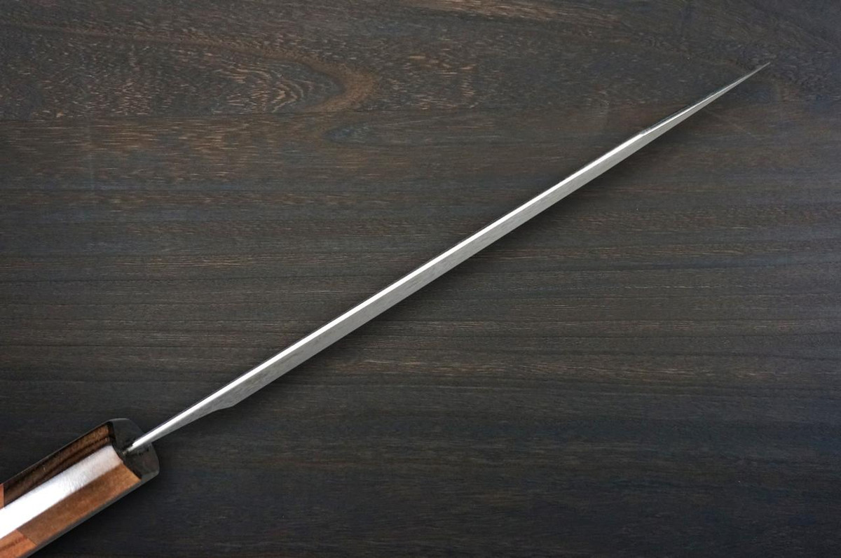 Couteau de chef japonais Kengata-Gyuto Yoshimi Kato R2 Damas noir 210mm avec manche en ébène [Férule en rose]