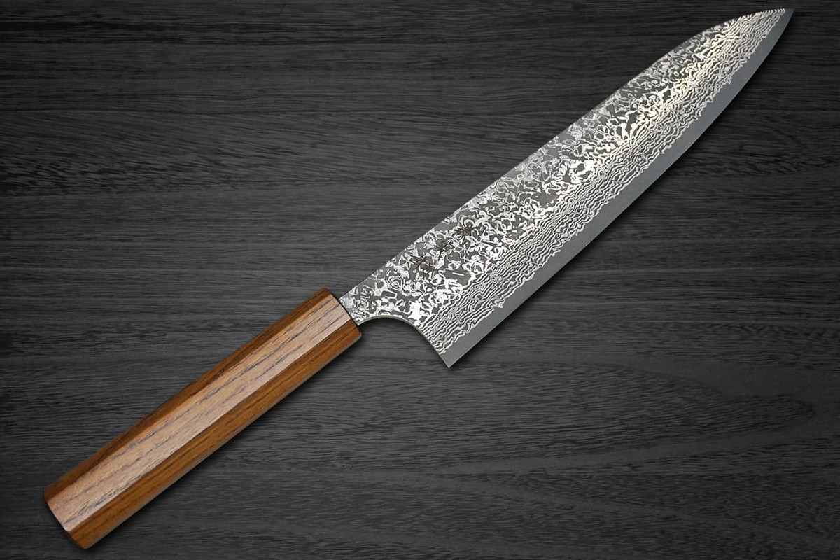 Yoshimi Kato 63 Layer VG10 Black Damascus EJ8B Japanese Chef's Gyuto Knife 210mm with Black Urushi Lacquered Enju Handle 