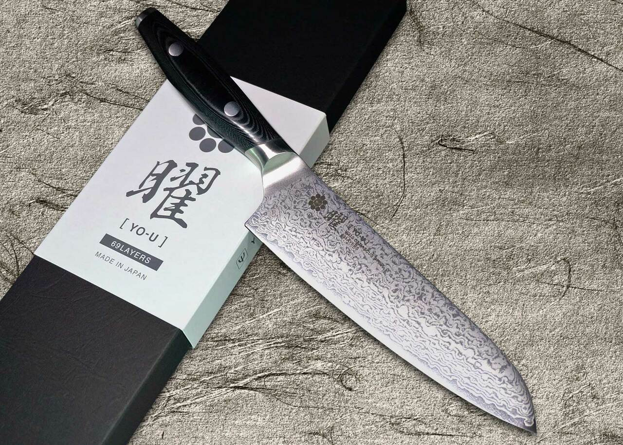 Yaxell YO-U 69-Layer VG-10 Damascus Japanese Chef's Santoku Knife 