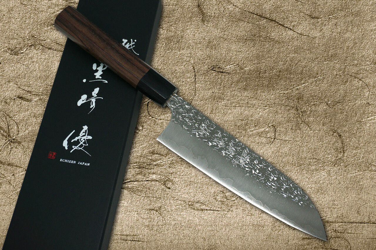 黑崎优R2(SG2) 锤纹滴和RS8B 日本厨师三德刀170mm 带黑环八角