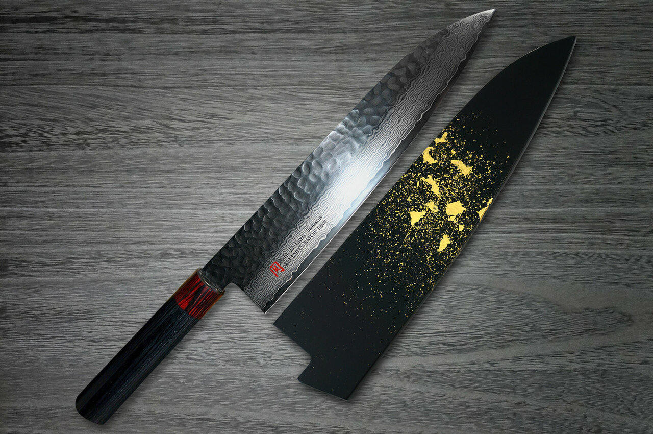 Iseya I-Series 33 Layer VG-10 Damascus Hammered Japanese Chef's Knife Set (Gyuto - Santoku - Vegetable Knife(Nakiri) - Yanagiba - Small Santoku 