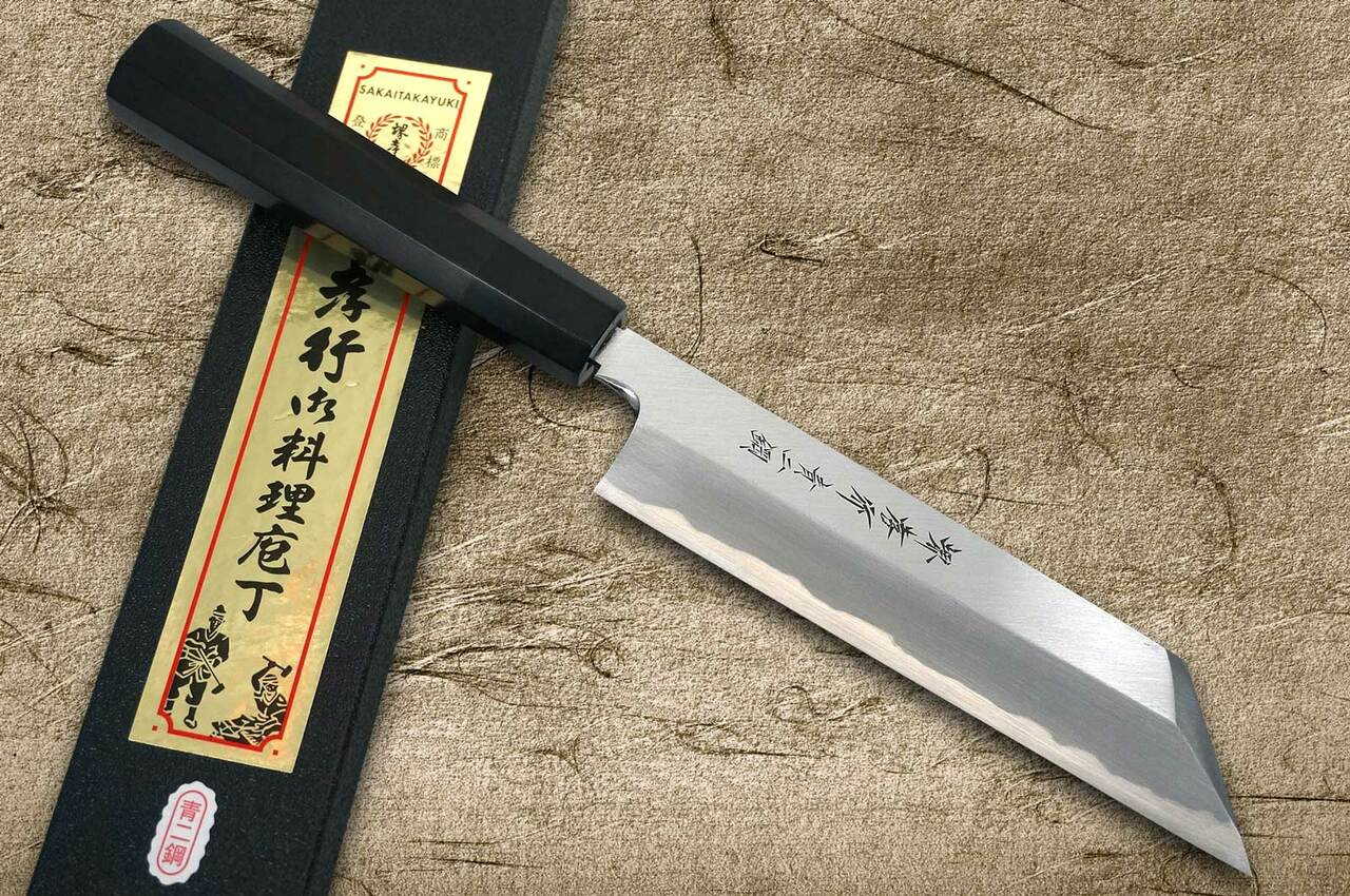Syosaku Japanese Multi Purpose Chef Knife Aoko(Blue Steel)-No.2 Black Pakkawood Handle, Santoku 7-Inch (180mm)