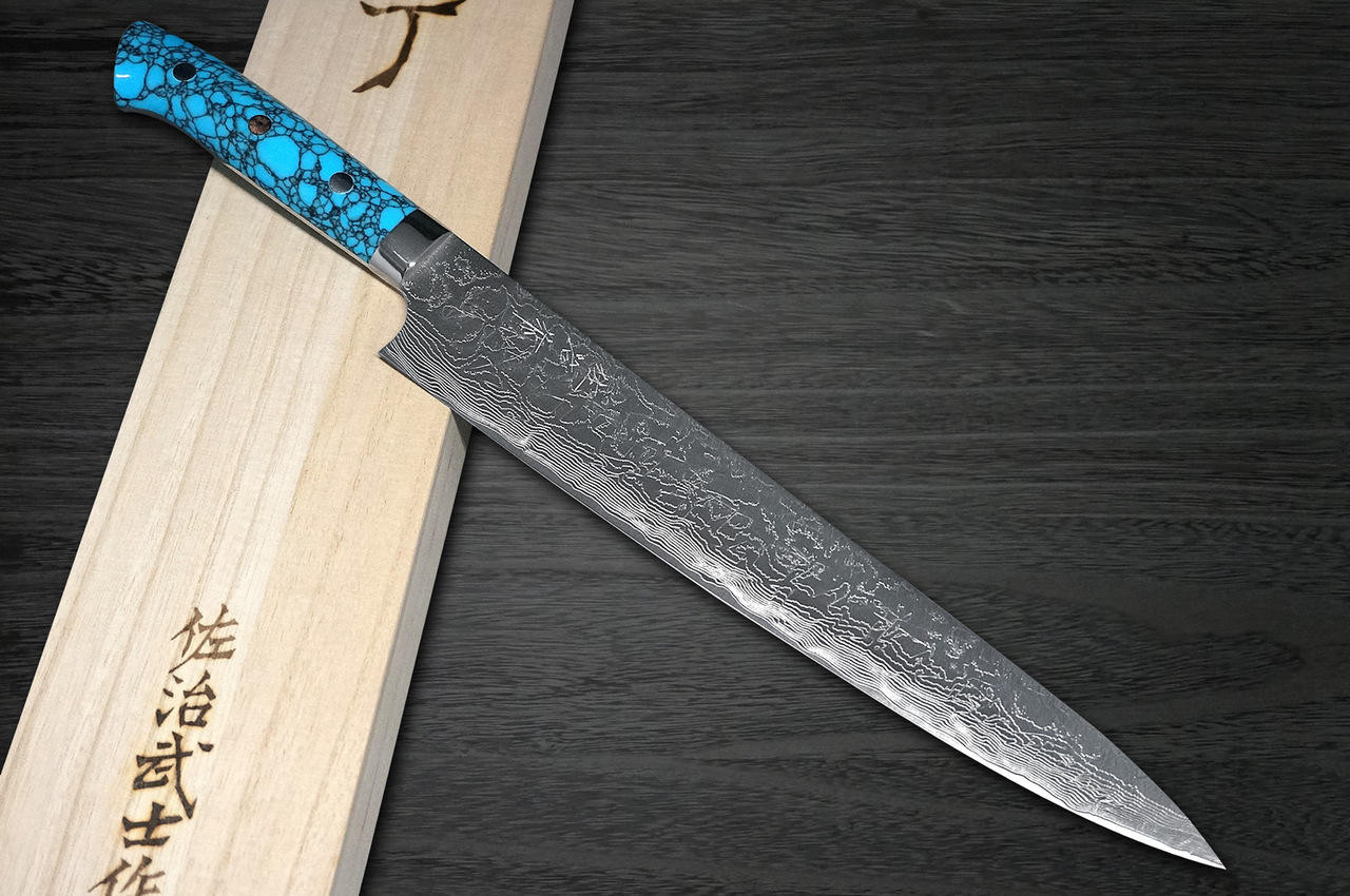 Takeshi Saji R2 Diamond Finish Damascus TCA Japanese Chef's Slicer