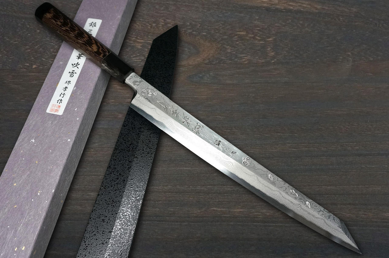 LEFT HANDED YANAGI SASHIMI KNIFE-JAPANESE SHITAN HANDLE 300mm-Stainless  Steel