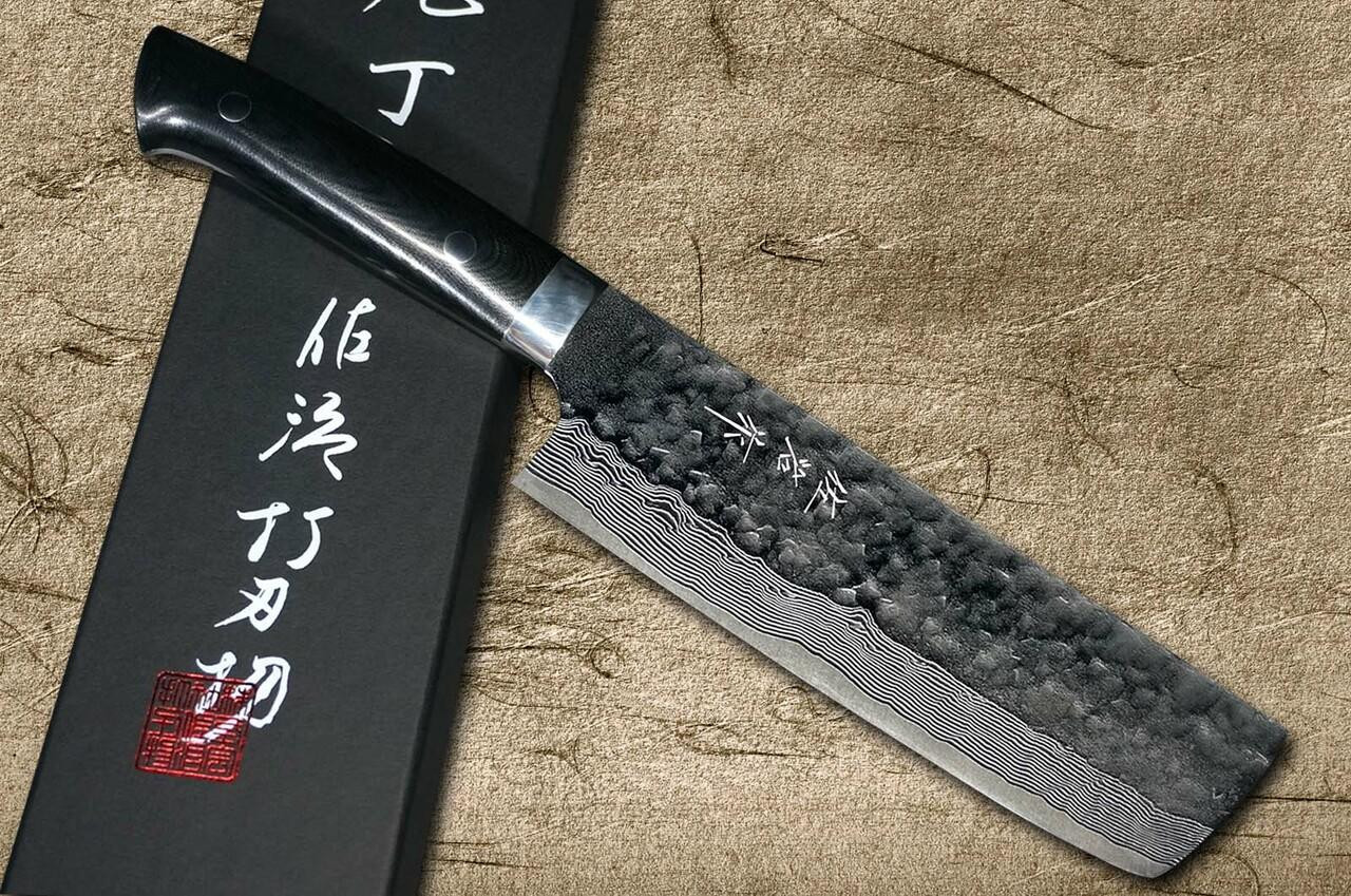武佐治VG10 镜面锤纹大马士革MCB 日本厨师菜刀(蔬菜) 170mm 黑色