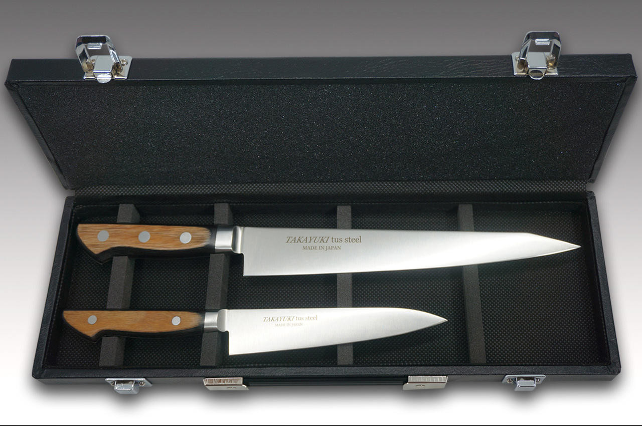 Sakai Takayuki TUS Steel Japanese Chef's Knife SET in Gift Box (Petty 150mm  - Slicer 240mm - Attache Case)