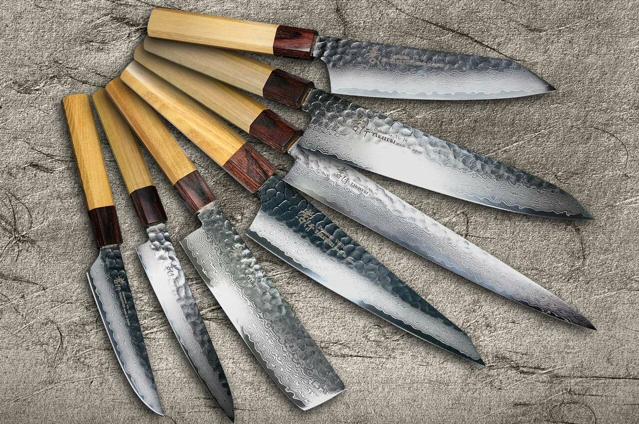 Sakai Takayuki 33-Layer VG10 Damascus Hammered WA Japanese Chef's Knife SET  (Gyuto210mm - Slicer240mm - Petty150mm)