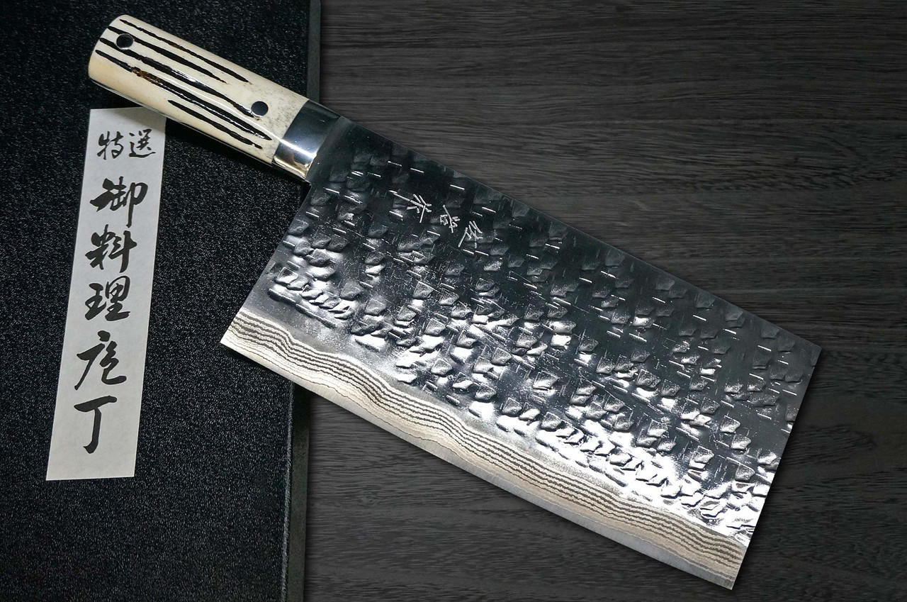 Takeshi Saji VG10 Black Damascus DHW Japanese Chef's Chinese Cooking Knife  220mm with White Antler Handle