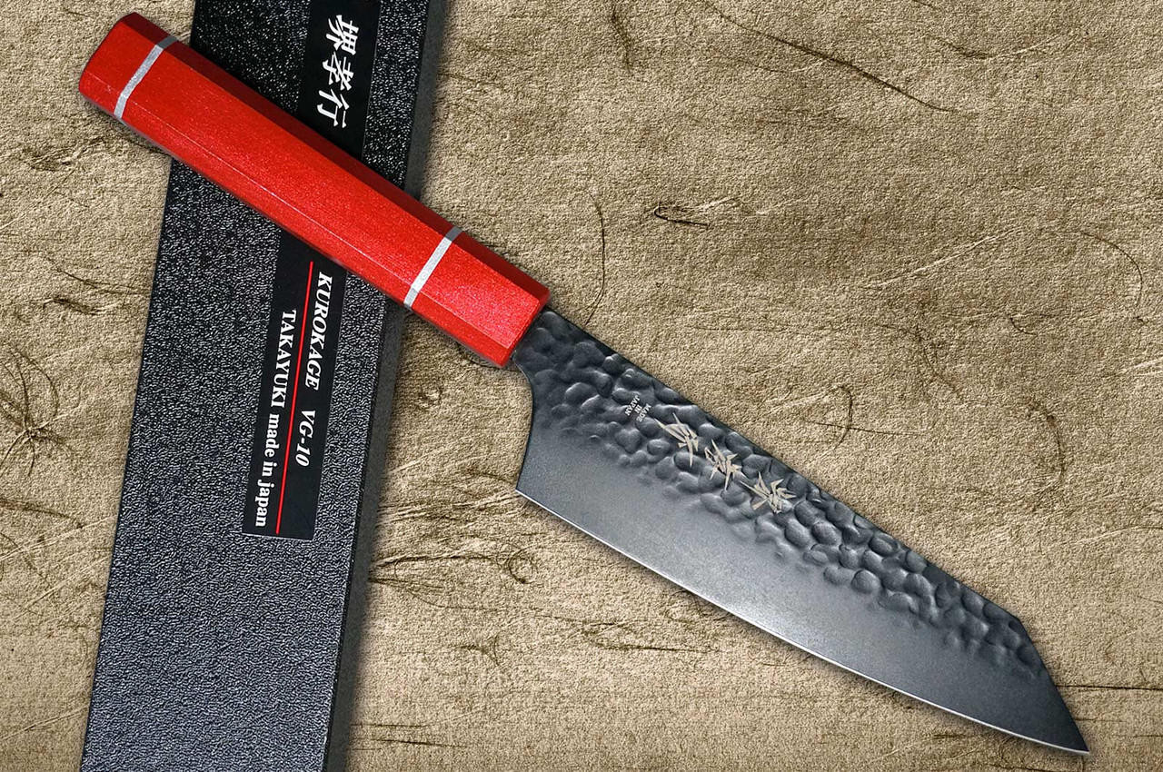 征露岳南武鑑 上 堺孝行不粘涂层VG10锤击WA KUROKAGE 日本厨师用Kengata-Santoku