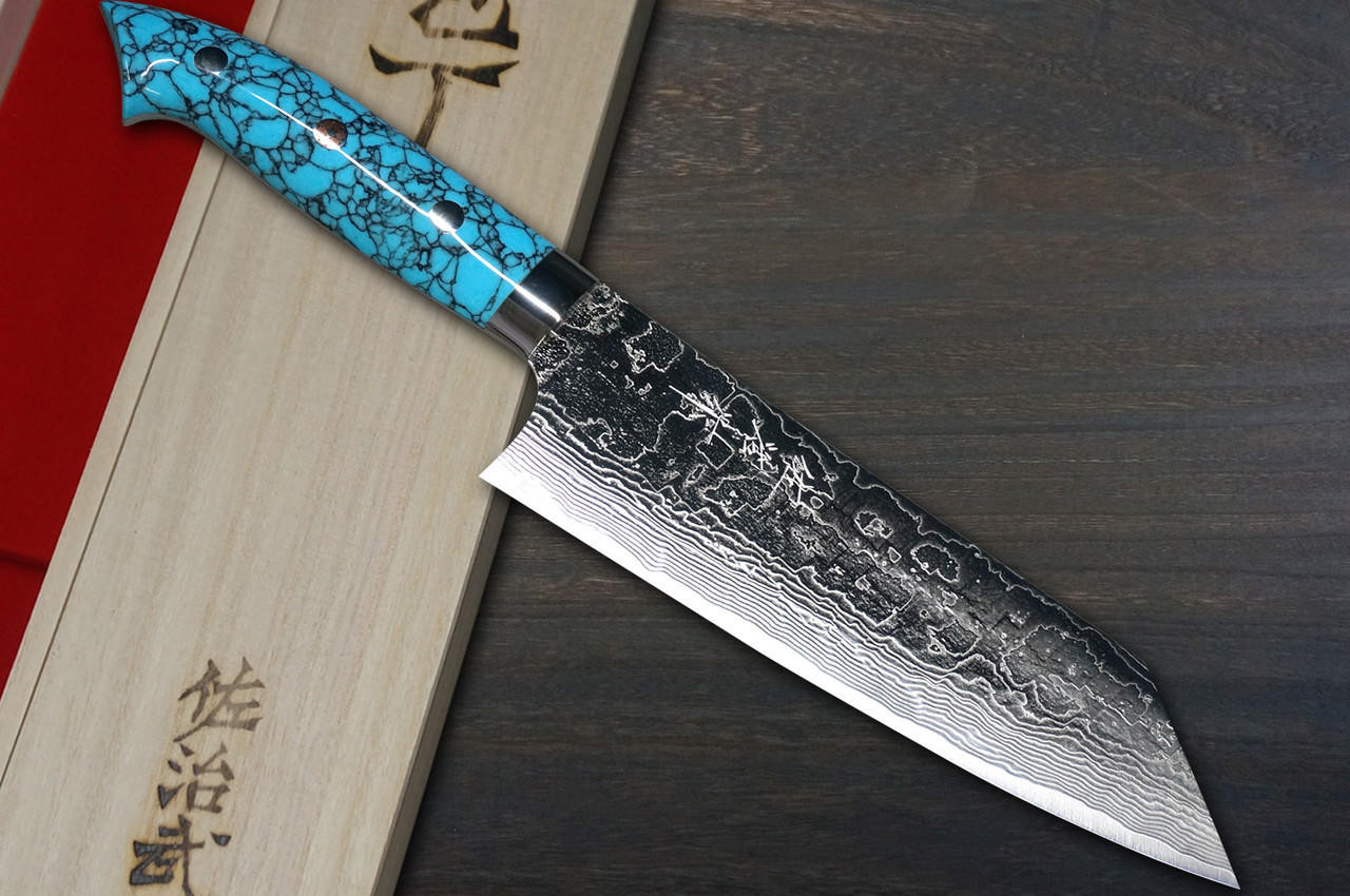 佐治武R2 钻石抛光大马士革TCA-NNM 日本厨师文化刀180mm 配蓝色