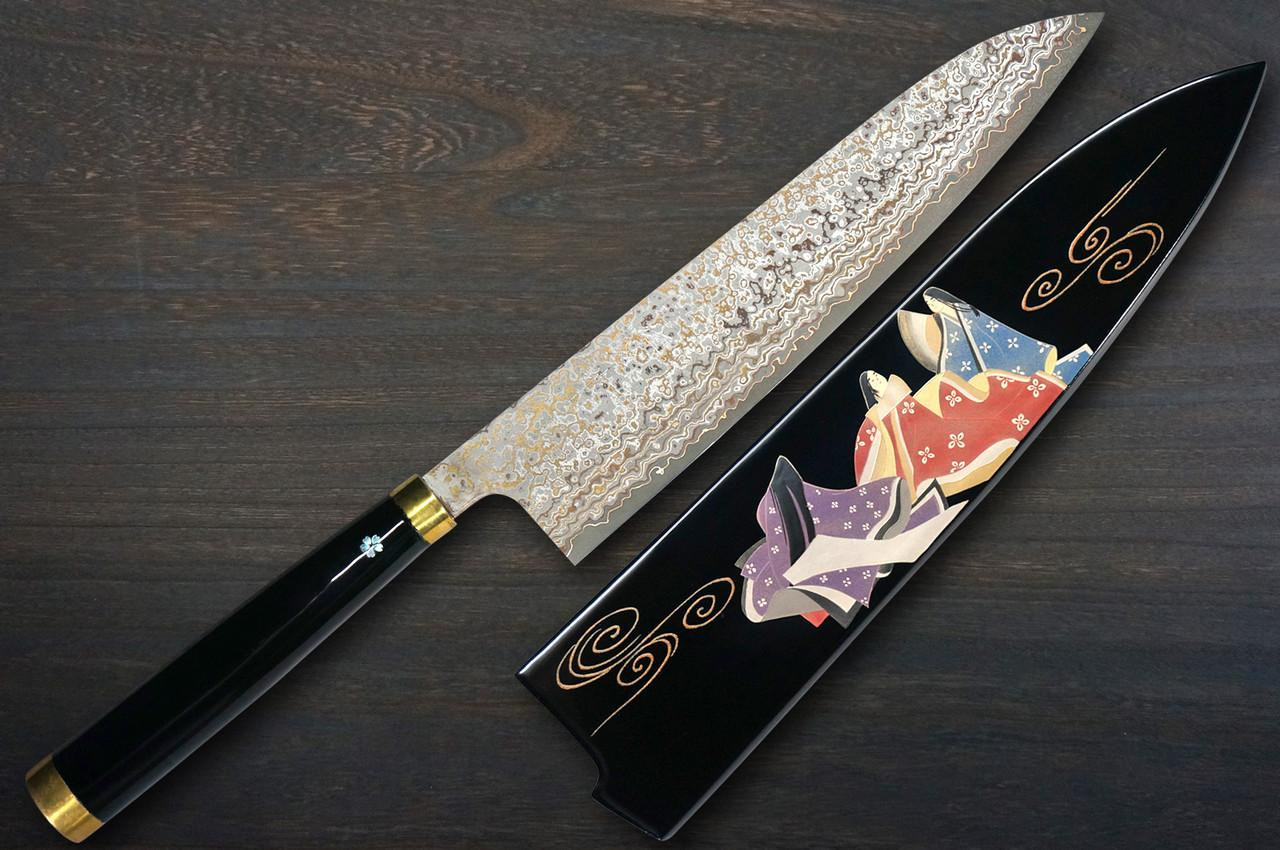 【田中】刀 武佐治蒔绘艺术VG10W色彩大马士革日本厨师牛刀240毫米带有漆涂鞘