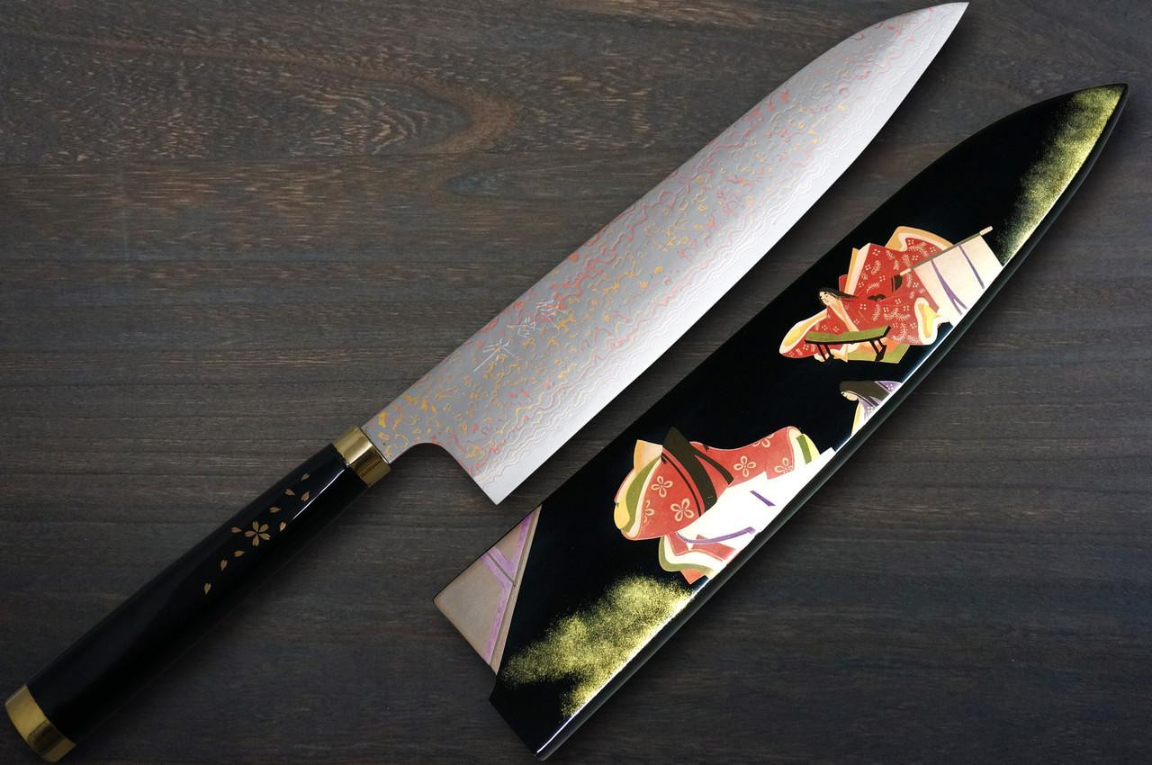  Peak - 越前鍛冶佐治武士作　カムイ240ｍｍ 佐治武士蒔绘艺术VG10W 彩色大马士革日本厨师牛刀240mm 配有涂有