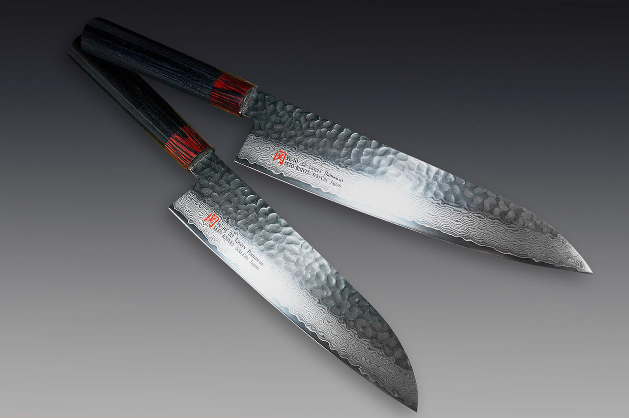 Iseya Iseries 33 Layer VG10 Damascus Hammered Japanese Chef's Santoku Knife 180mm Japanese