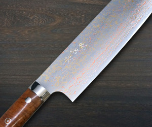 img Takeshi Saji VG10W Colored Damascus Mirrored KRN