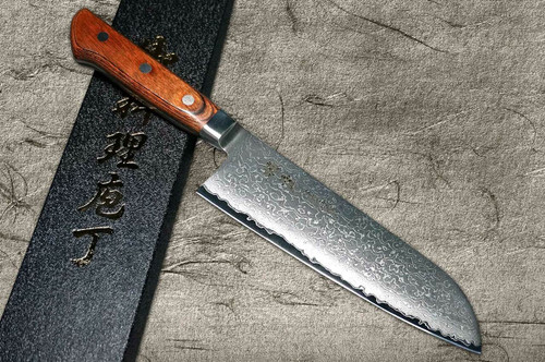 Tamahagane Kyoto 63 Layer-Damascus Wood Handle Japanese Chefs Santoku Knife 160mm