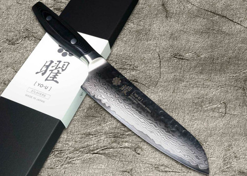 Yaxell YO-U 37-Layer VG-10 Damascus Hammered Japanese Chefs Santoku Knife 165mm