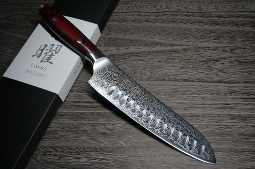 Yaxell YO-U 101-Layer SG2 Damascus Japanese Chefs Dimpled Santoku Knife 180mm