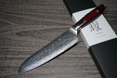 Yaxell YO-U 101-Layer SG2 Damascus Japanese Chefs Dimpled Santoku Knife 180mm