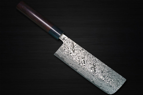 Yoshimi Kato 63 Layer VG10 Black Damascus RS Japanese Chefs NakiriVegetable 165mm with Black-Ring Round Handle