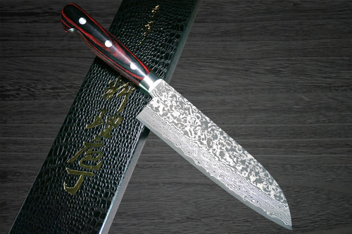 Yoshimi Kato 63 Layer VG10 Black Damascus PW Japanese Chefs Santoku Knife 175mm with Laminated Wood Handle