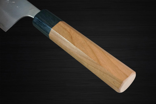 Yoshimi Kato Aogami Super Clad Nashiji AC Japanese Chefs Bunka Knife 170mm with Black Cherry Octagonal Handle