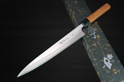 Yoshimi Kato Aogami Super Clad Nashiji AC Japanese Chefs SlicerSujihiki 270mm with Black Cherry Octagonal Handle