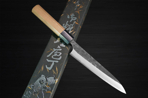 Yoshimi Kato Aogami Super Clad Kurouchi AC Japanese Chef's Petty Knife(Utility) 120mm with Black Cherry Octagonal Handle 