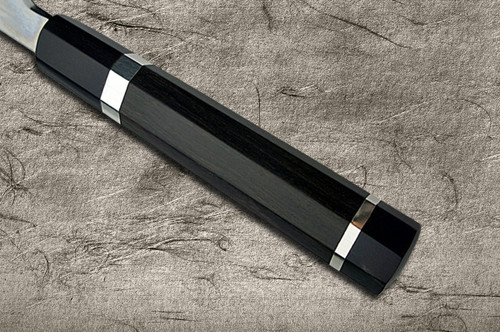 Sakai Takayuki Ginmaki Mirrored Honyaki Blue Steel Japanese Chefs YanagibaSashimi 300mm with Pure-Silver Ringed Ebony Handle in Paulownia Box