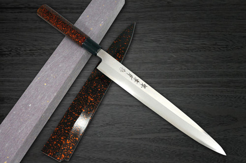 Sakai Takayuki Shikisai Kasumitogi White steel Japanese Chefs YanagibaSashimi 300mm Kincha with Saya Sheath