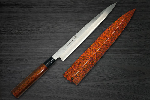 Sakai Takayuki Shikisai Kasumitogi White steel Japanese Chefs YanagibaSashimi 210mm Hikari with Saya Sheath