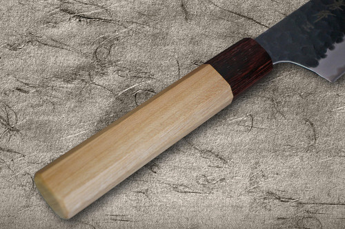 Sakai Takayuki Aogami Super Kurouchi Hammered WA Japanese Chefs Kengata-Santoku Knife 160mm