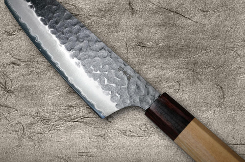 Sakai Takayuki Aogami Super Kurouchi Hammered WA Japanese Chefs Kengata-Santoku Knife 160mm