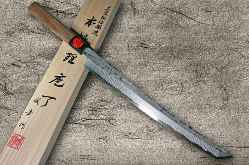 Shigeki Tanaka Aogami No.2 Damascus Japanese WN Chefs Sakimaru-TakohikiSashimi 270mm with Walnut Handle