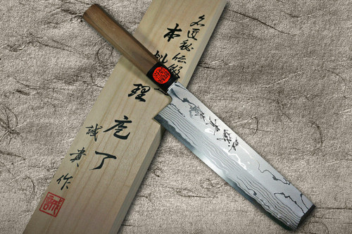 Shigeki Tanaka Aogami No.2 Damascus Japanese WN Chefs UsubaVegetable 240mm with Walnut Handle