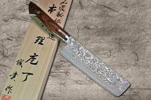 Shigeki Tanaka 33-Layer R2(SG2) Damascus IR Japanese Chef's Nakiri(Vegetable) 165mm with Desert Ironwood Handle 