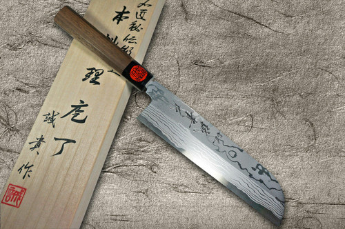 Shigeki Tanaka Aogami No.2 Damascus Japanese WN Chefs Kamagata-UsubaVegetable 210mm with Walnut Handle