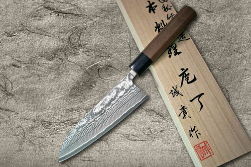 Shigeki Tanaka 33-Layer R2SG2 Damascus Harukaze Japanese Chefs Santoku Knife 165mm with Walnut Handle