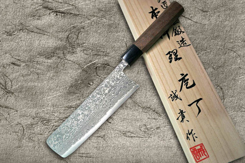 Shigeki Tanaka 33-Layer R2SG2 Damascus Harukaze Japanese Chefs NakiriVegetable 165mm with Walnut Handle