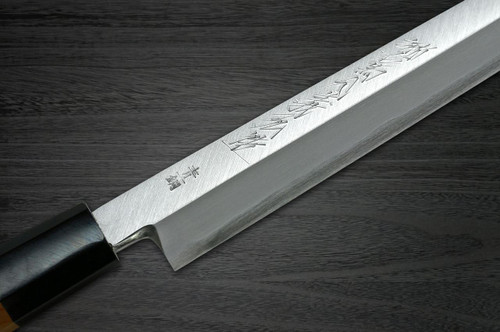 Yoshihiro Aogami No.1 Wave Aonamiuchi B1HC-Y Japanese Chef's Kiritsuke-Yanagiba(Sashimi) 360mm with Saya Sheath and Yew Handle 