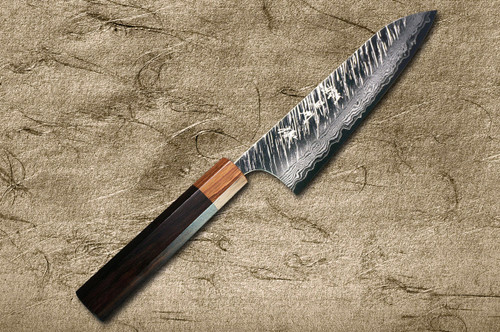 Yu Kurosaki VG10 Damascus FUJIN WA RS8H Japanese Chefs Gyuto Knife 180mm with Brown-Ring Octagonal Handle