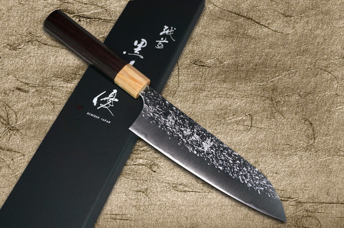 Yu Kurosaki R2SG2 Hammered SHIZUKU WA RS8P Japanese Chefs Santoku Knife 170mm with White-Ring Octagonal Handle