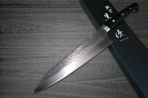 Yu Kurosaki R2SG2 Hammered SHIZUKU Custom MCBC Japanese Chefs Gyuto Knife 240mm with Black Micarta Handle