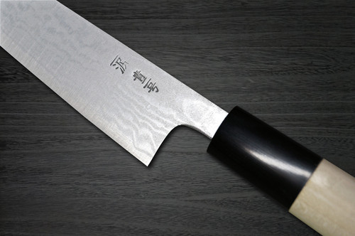 Couteau Petty (utilitaire) japonais de chef Shigeki Tanaka Aogami No.2 Damas MB 150 mm avec manche en bois de magnolia