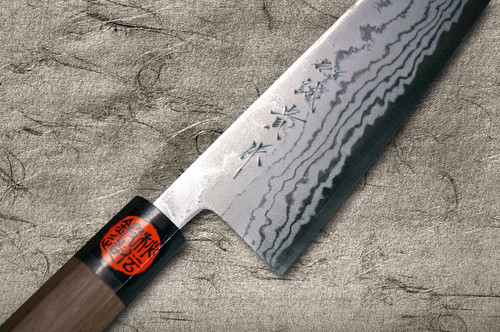 田中重树青纸二号大马士革 WN 日本厨师三德刀 165mm 胡桃木柄