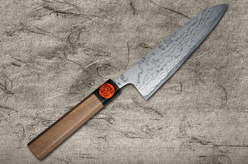 Shigeki Tanaka Aogami Nr.2 Damast WN Japanisches Koch-Kengata-Gyuto-Messer 180 mm mit Walnussgriff
