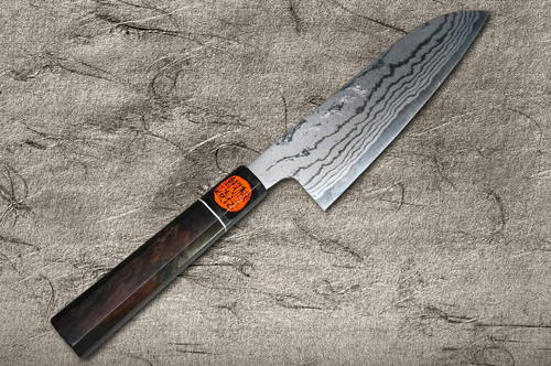 Shigeki Tanaka Aogami No.2 Damascus EB Japanese Chefs Santoku Knife 165mm with Ebony Handle