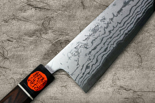 Shigeki Tanaka Aogami No.2 Damascus EB Japanese Chefs Santoku Knife 165mm with Ebony Handle