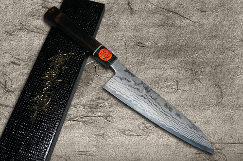Shigeki Tanaka Aogami No.2 Damascus EB Couteau Kengata-Gyuto du chef japonais 180mm avec manche en ébène
