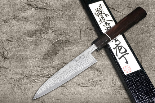田中重幸 青纸2号大马士革EB日本厨师小刀（多用途）135mm 乌木柄